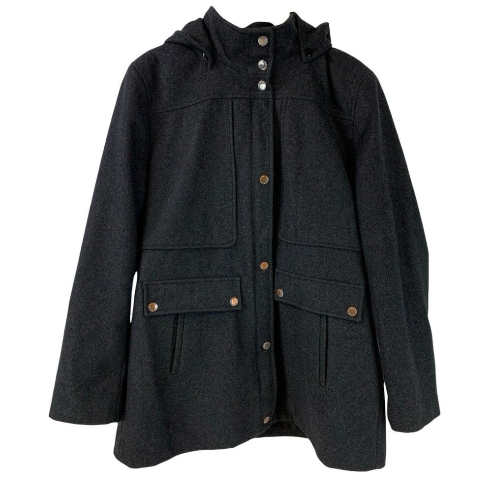 Nautica Wool Blend Hooded Pea Coat Full Zip Womens Size XL Charcoal Gray